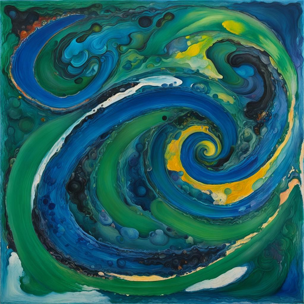 Dynamic Abstract Expressionist Painting in Swirling Colors