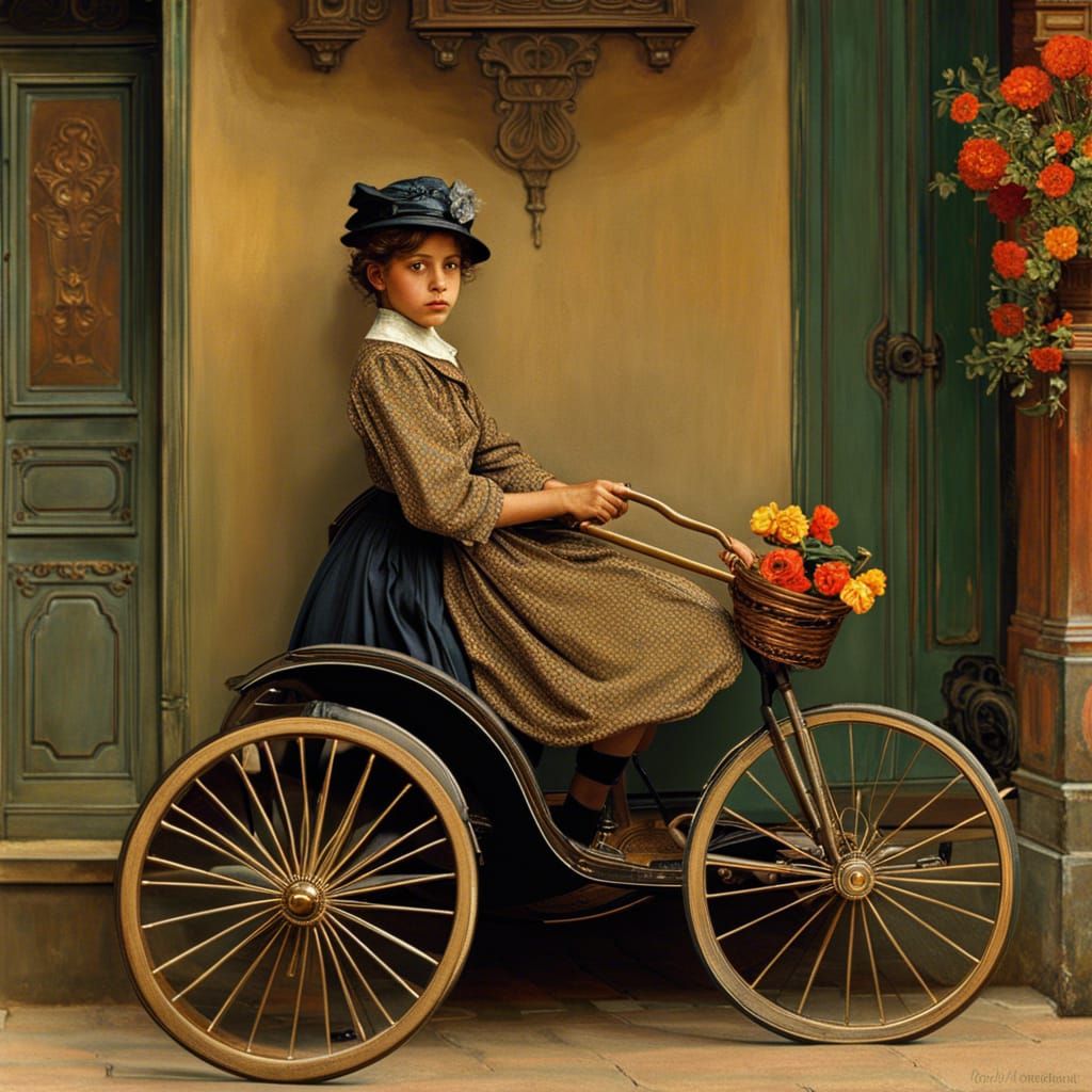 Girl on Tricycle: Epic Shot in Painterly Style