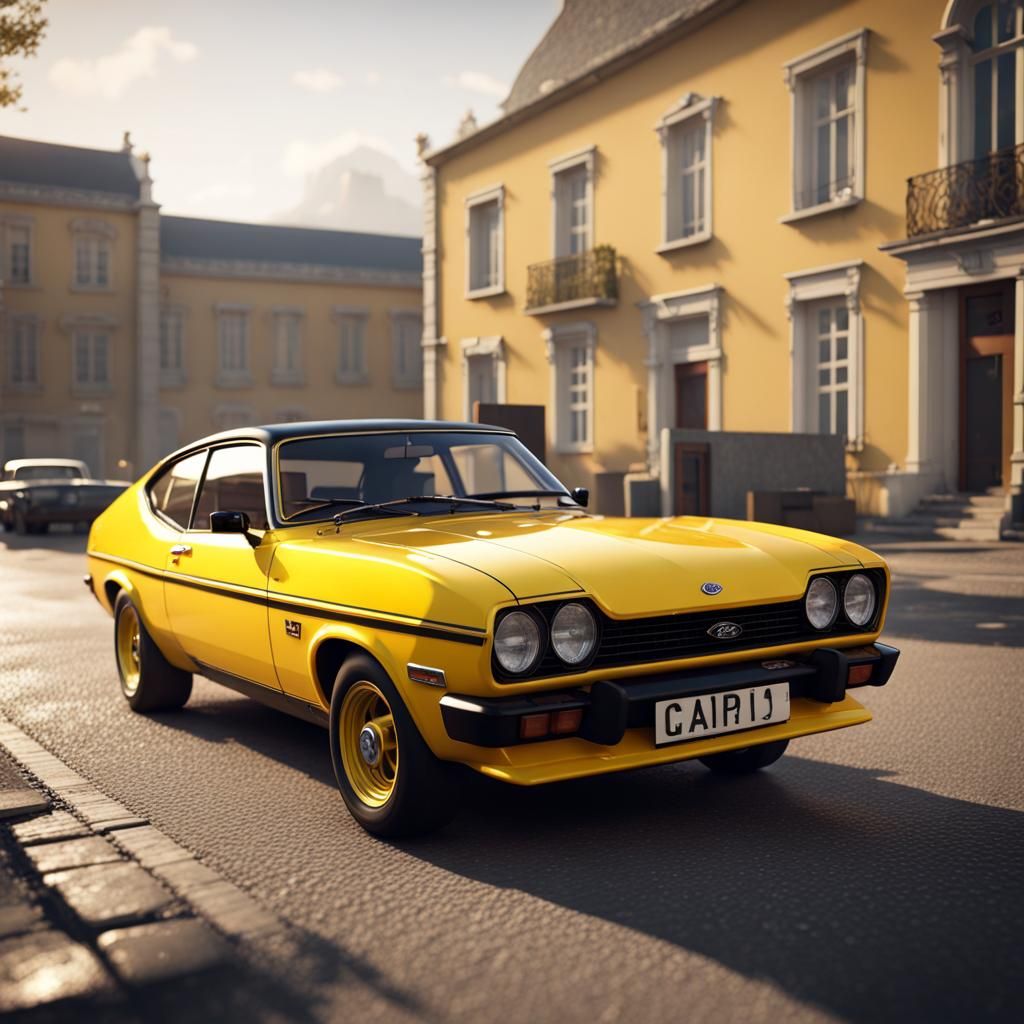 Classic Yellow Ford Capri with Black Vinyl Roof