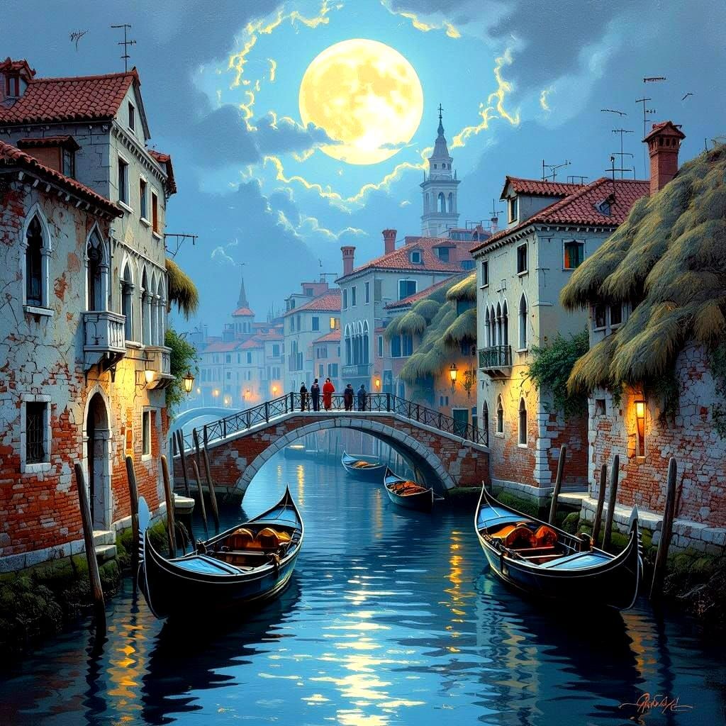 Venice Cityscape in Moonlit Fairytale Style