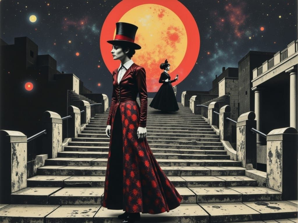 Queen of Hearts in Escher-Inspired Pop Art