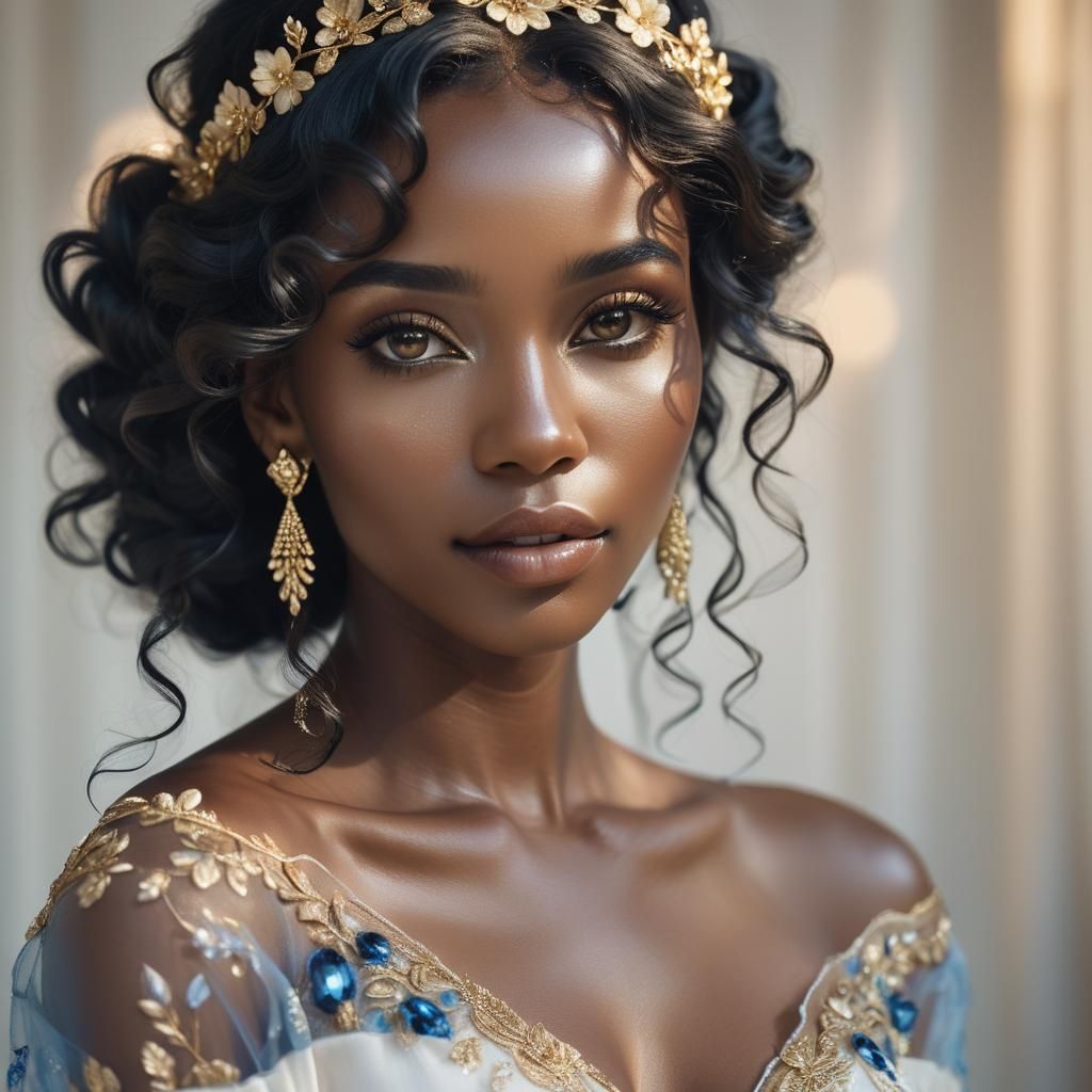 Ethereal Ebony Woman Portrait in Hyperrealistic Style