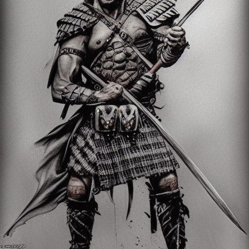 Hyperdetailed Scottish Warrior in Charcoal Style
