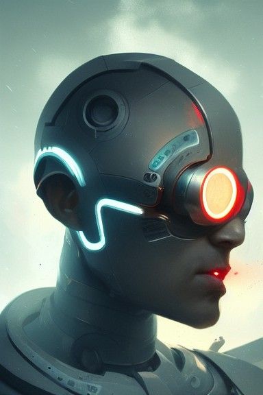 Cyborg with Red Hair in Street Art Style