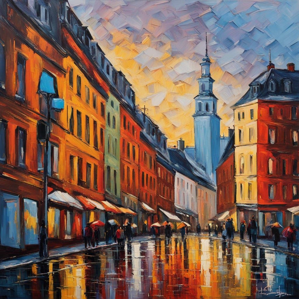 Warsaw Cityscape in Neo-Impressionist Impasto Style