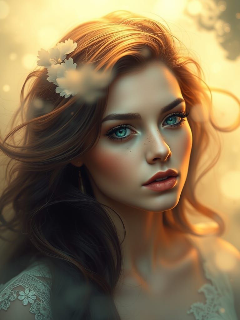 Enchanting Fantasy Woman in Whimsical Golden Light