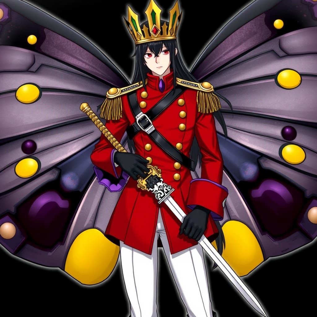 Oberon from the *Shin Megami Tensei* series is depicted with butterfly wings featuring a black and gray gradient with ye...