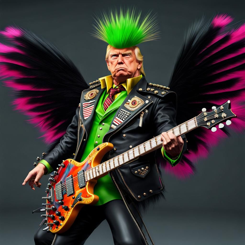 Donald Trump as Punk Rocker with Flying-V Guitar