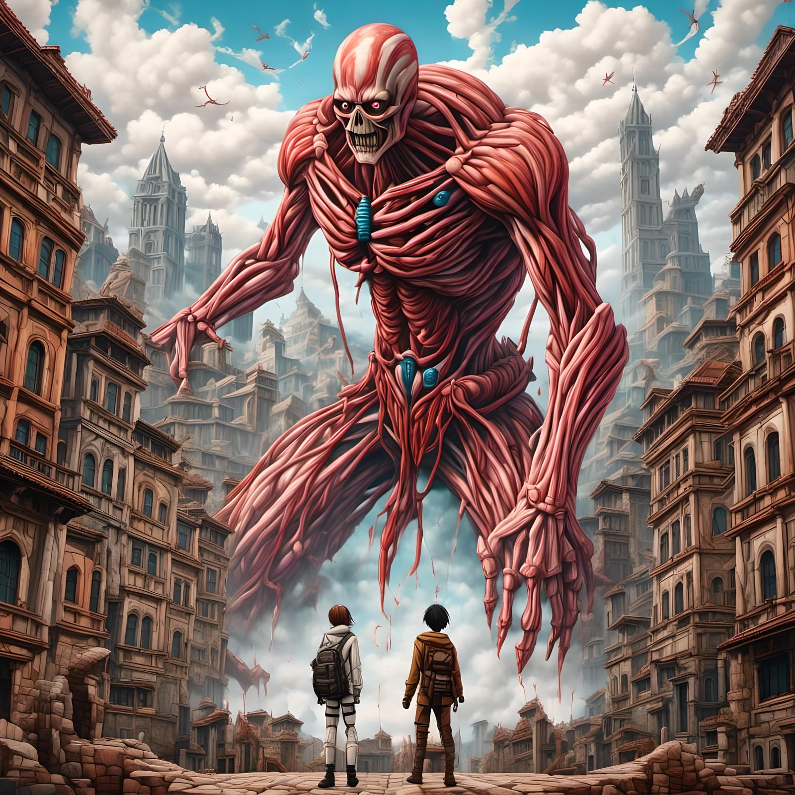 Colorful Fantasy Attack on Titan Painting