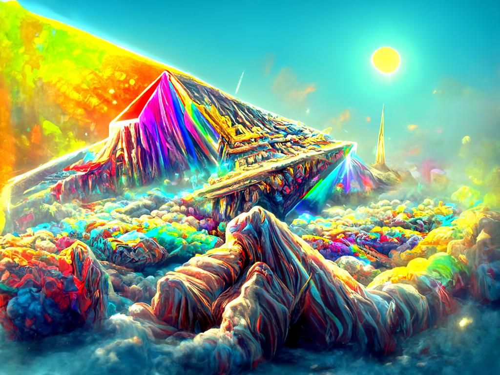 Cosmic Kilimanjaro Pyramid in Rainbow Futuristic Style