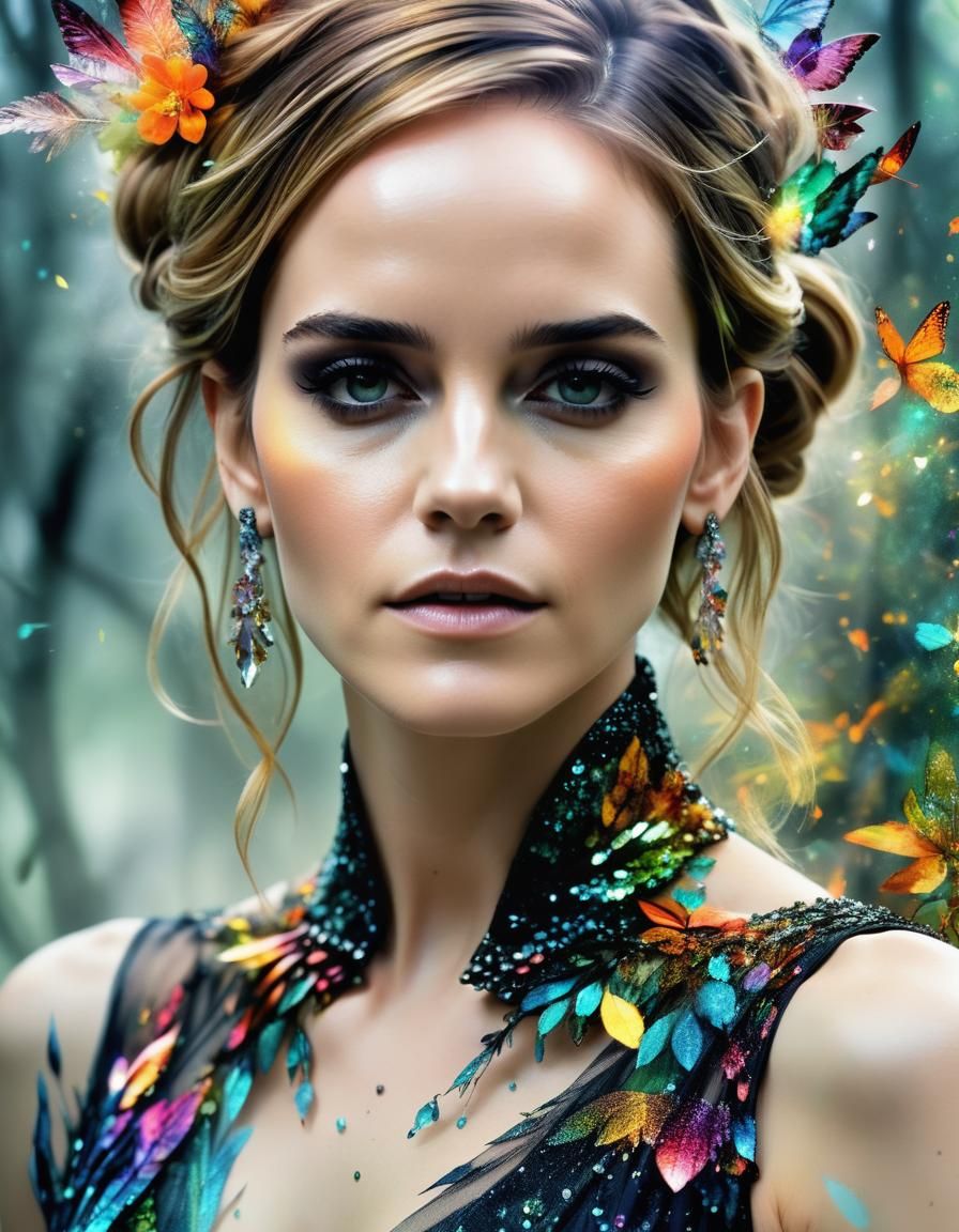 Crystal Goth Goddess in Forest Double Exposure