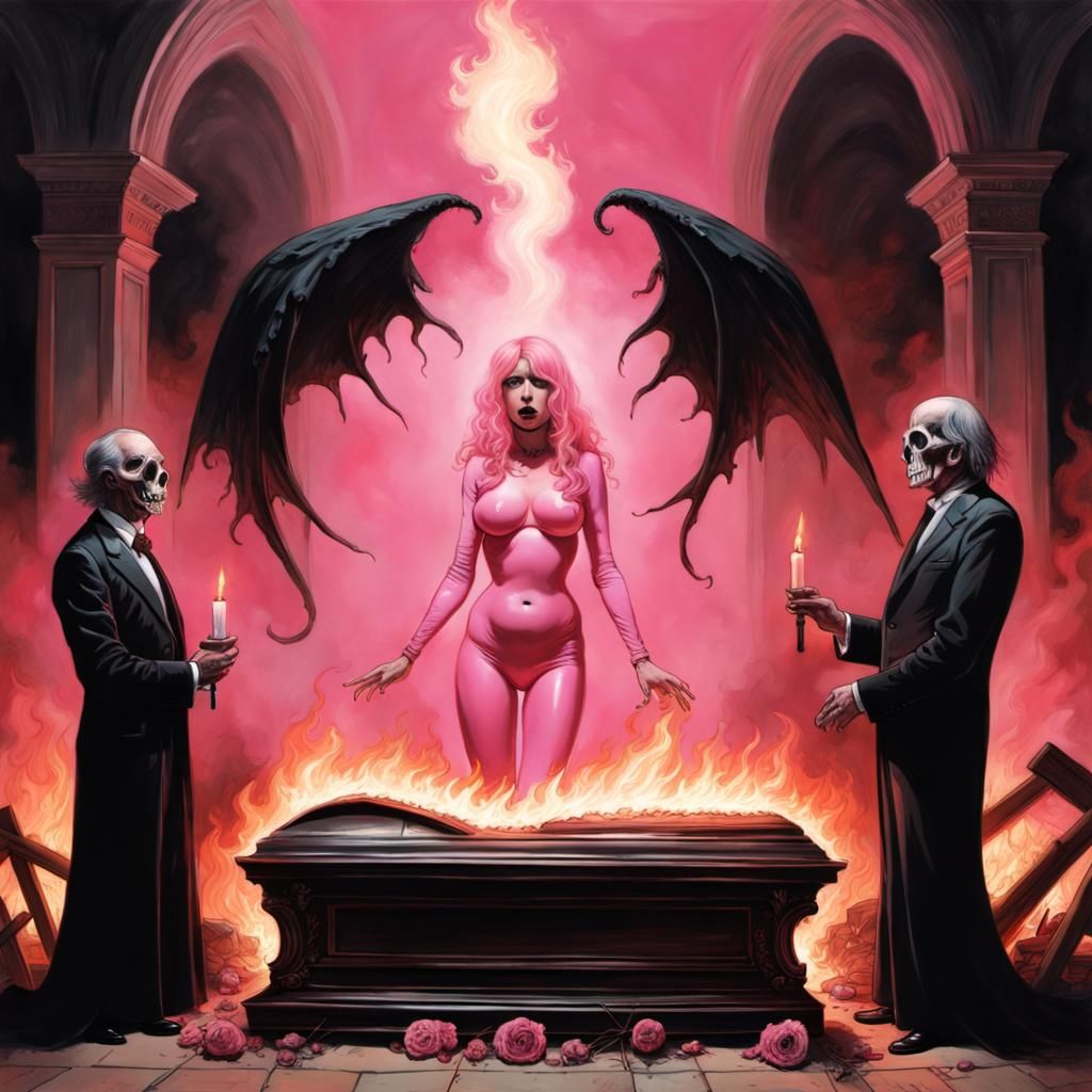 Horror Funeral with Pink Latex, Burning