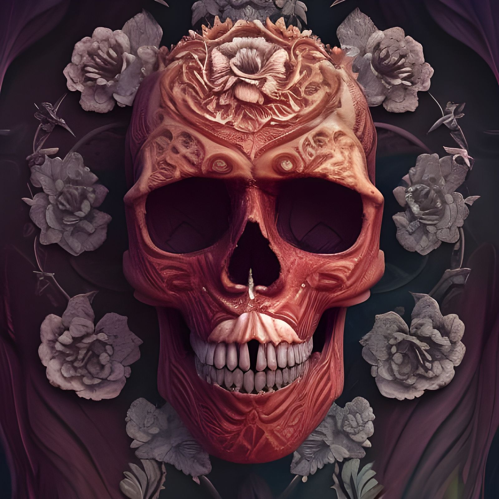 Floral Decorated Skull in Detailed Matte Painting