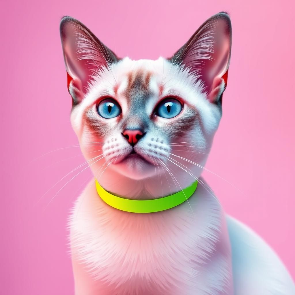 Pastel Siamese Cat with Neon Collar in Pop Surrealism