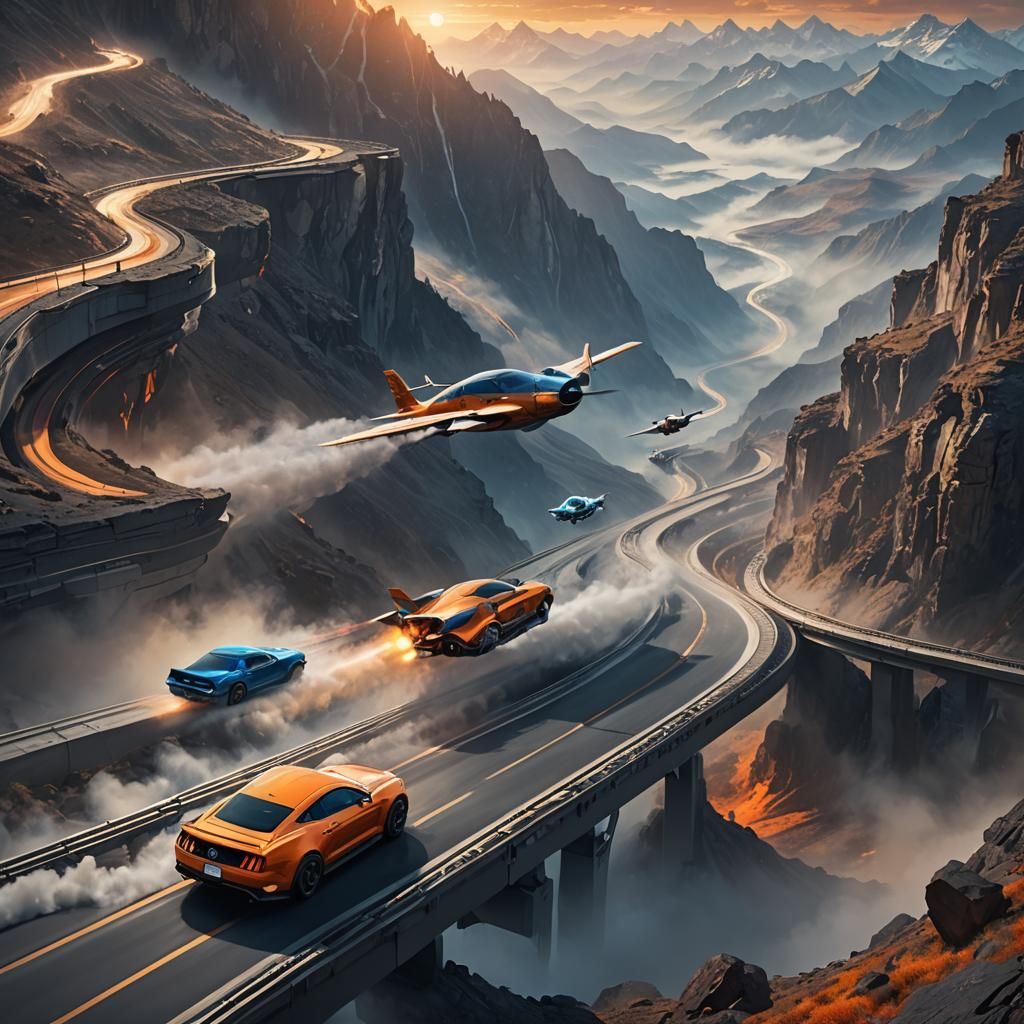 Futuristic Race Through Misty Mountains: Concept Art