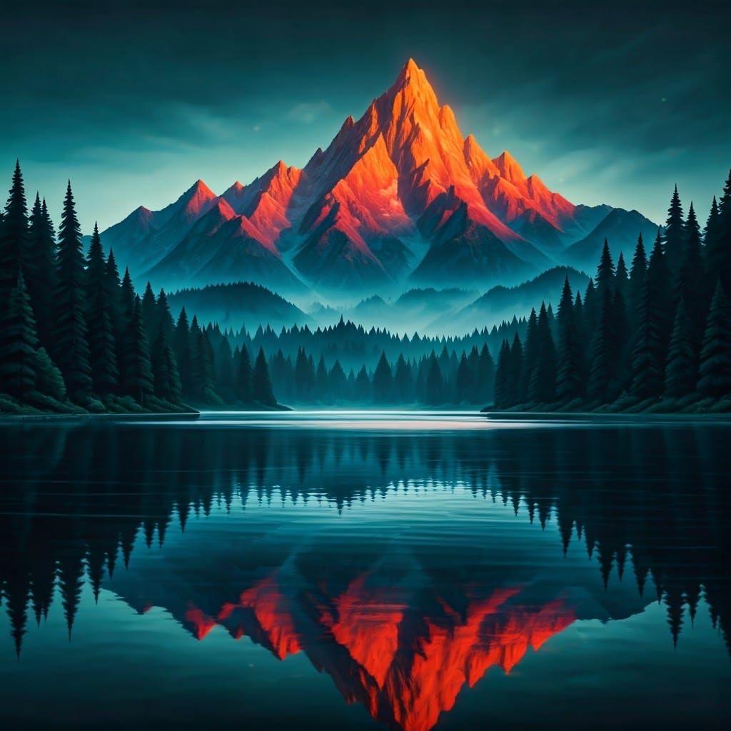 Serene Lake Sunset: Watercolor Mountain Reflection