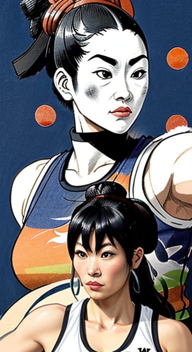 Athletic Woman in Ukiyo-e Storybook Illustration