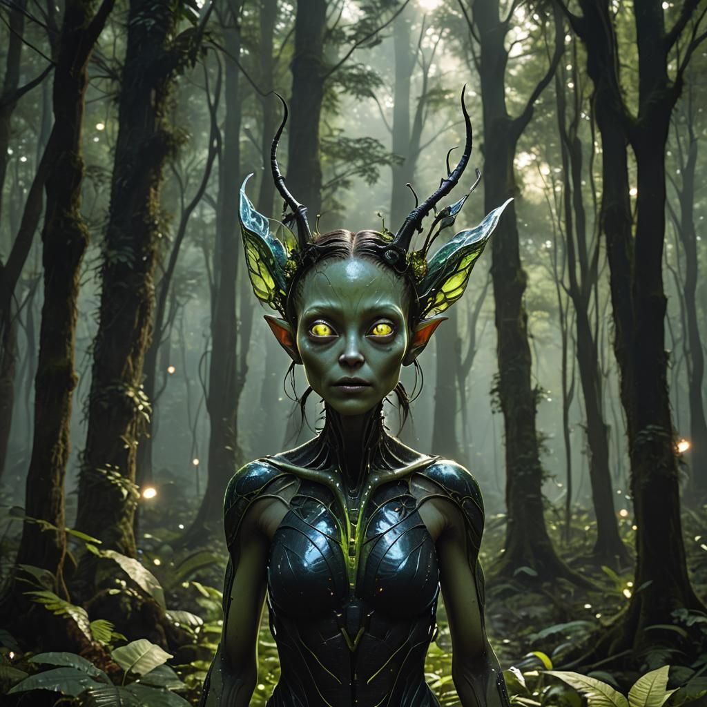 Alien Fairy in Enchanted Fluorescent Forest