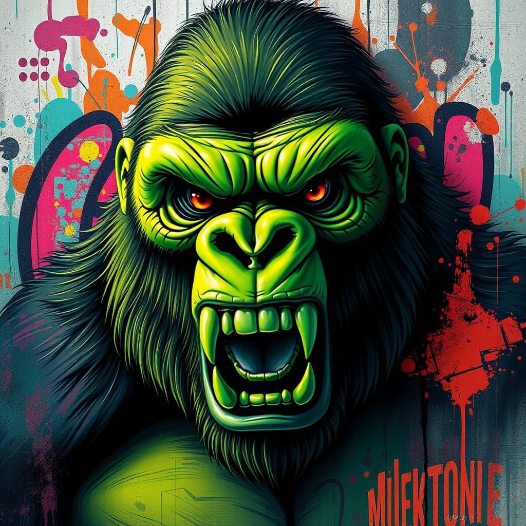 A striking conceptual art piece featuring a vibrant, fluores...