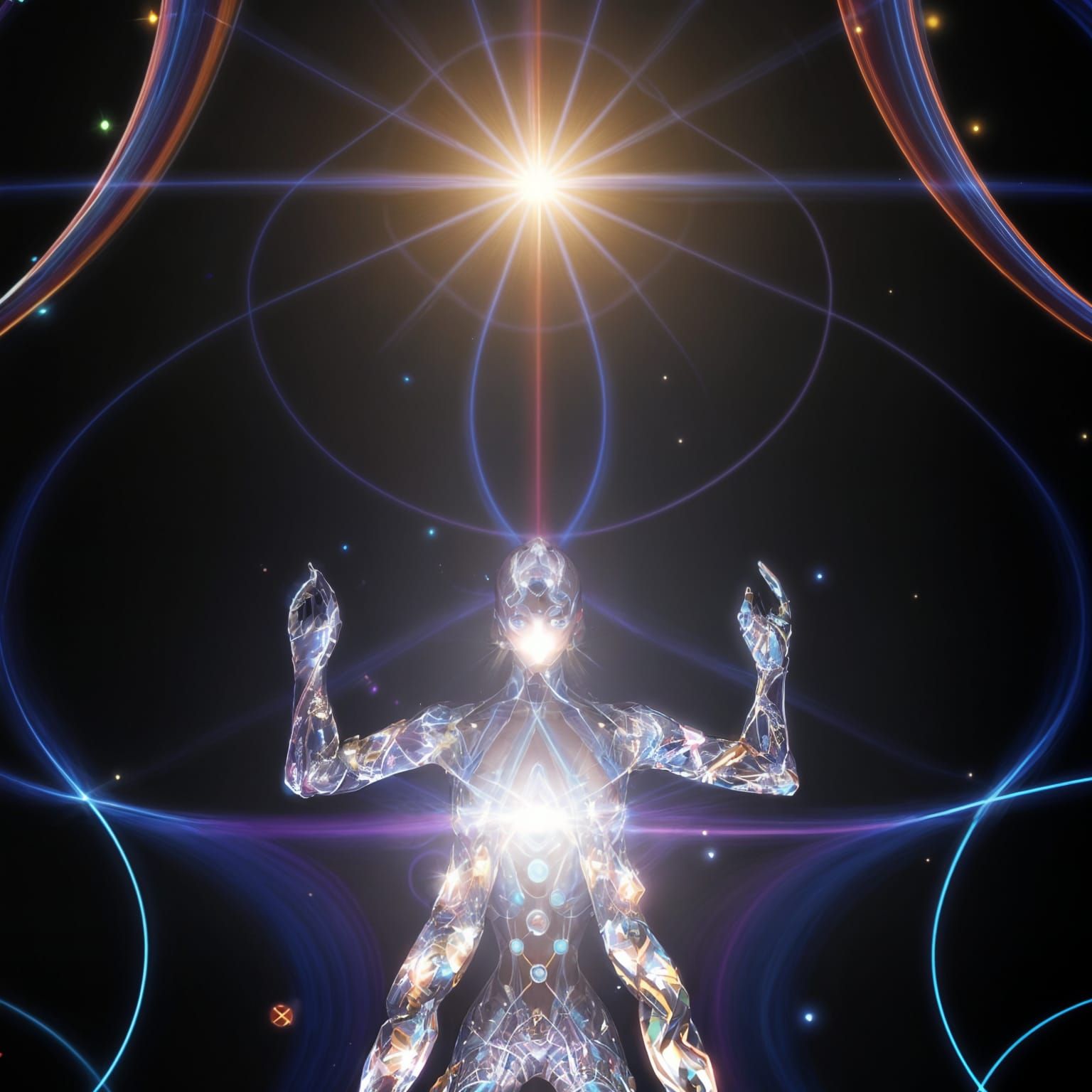 Surreal Prism Prophet Levitates in a Geometric Realm