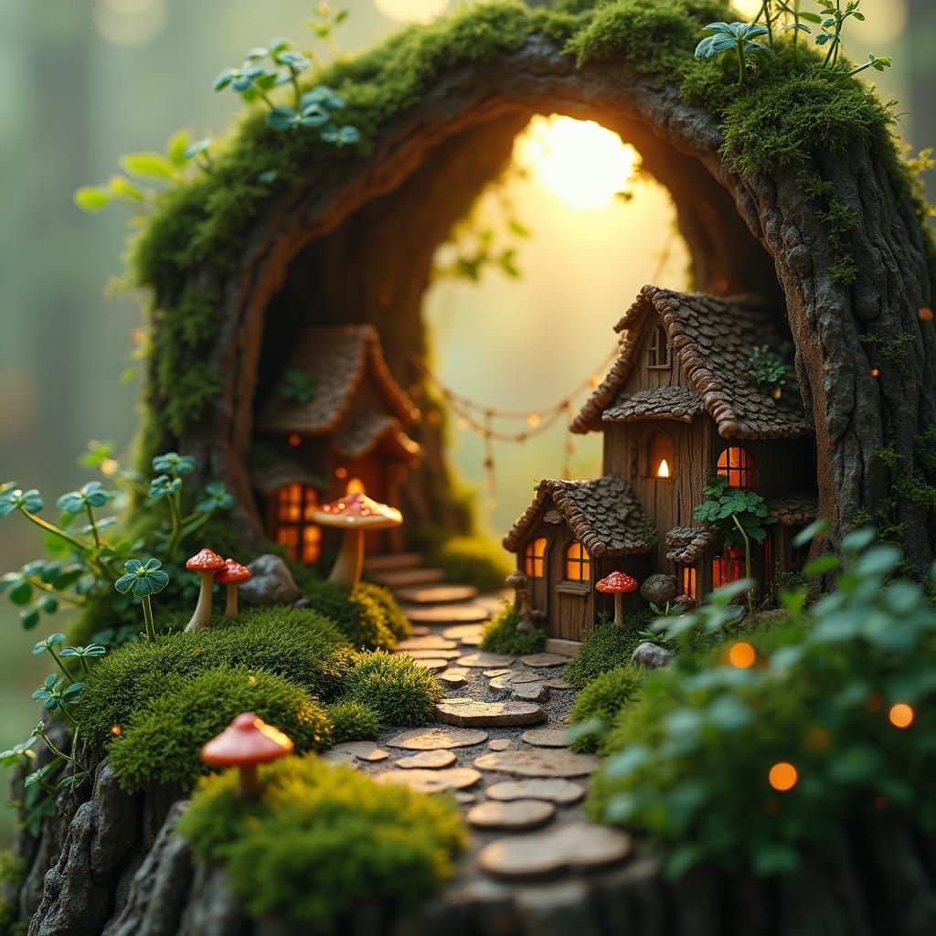 Hyper-Realistic Miniature World in Golden Light