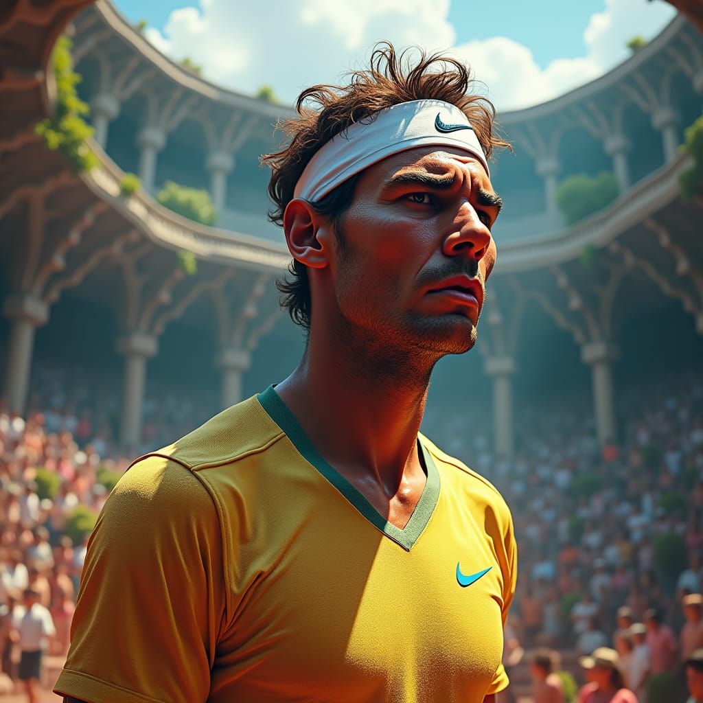 Emotional Rafael Nadal in Dreamlike Tennis Arena