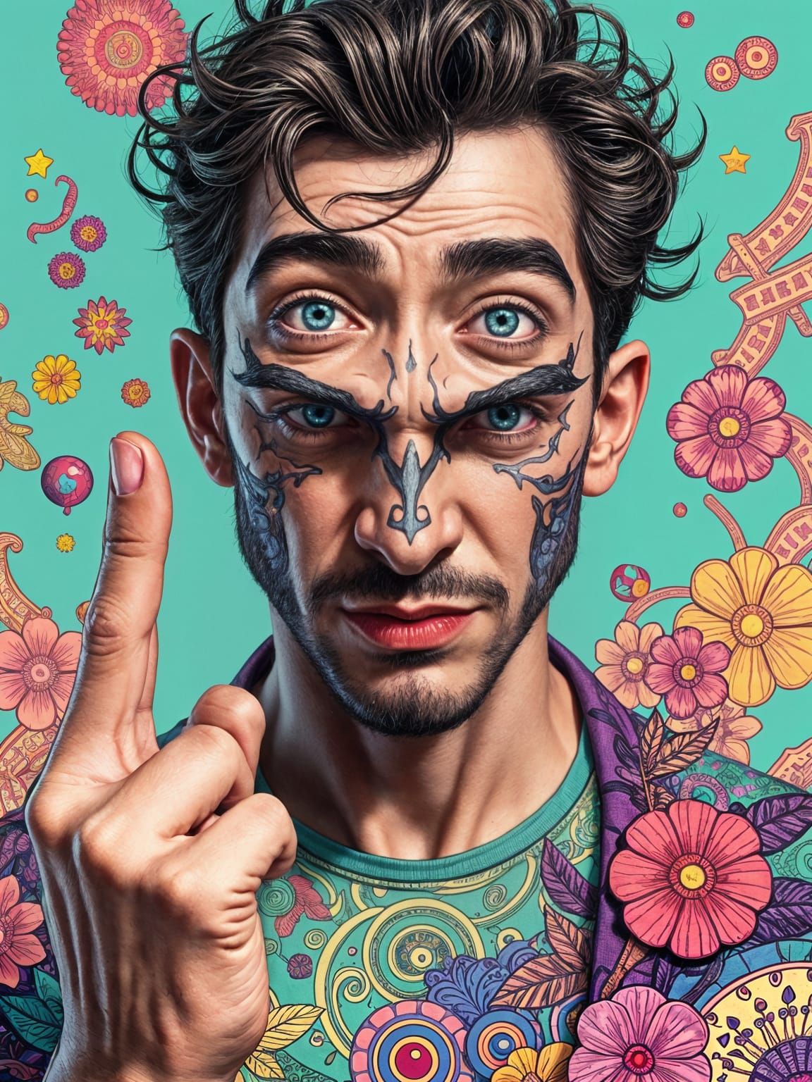 Psychedelic Portrait in Maximalist Style