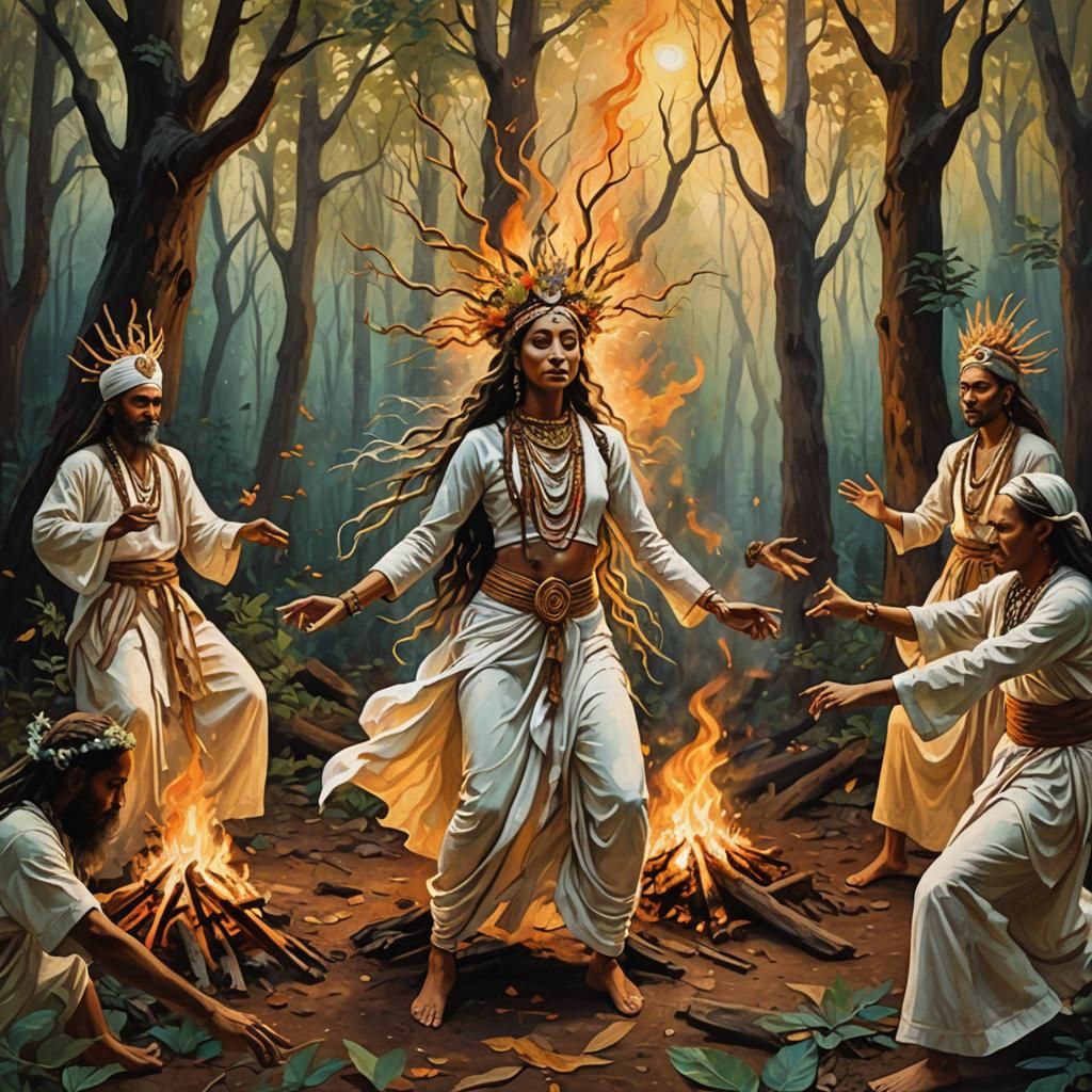 Mystical Kundalini Dancers in Forest at Dusk