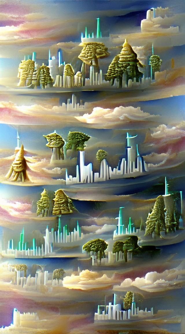 Futuristic City Skyline Through Forest
