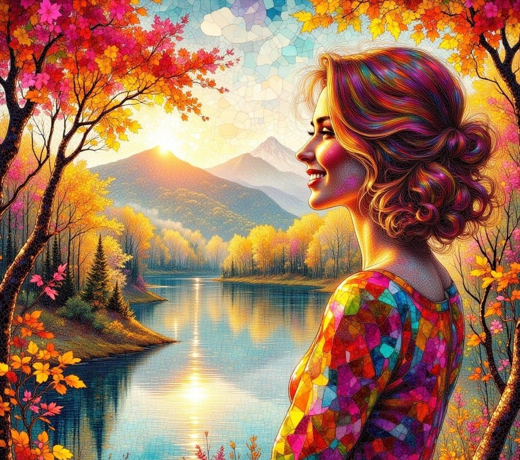 Mosaic Woman at Bear Mountain in Autumn Colors