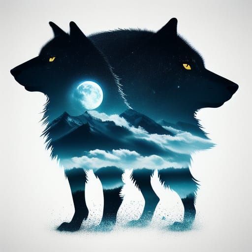 Wolf in Double Exposure Effect