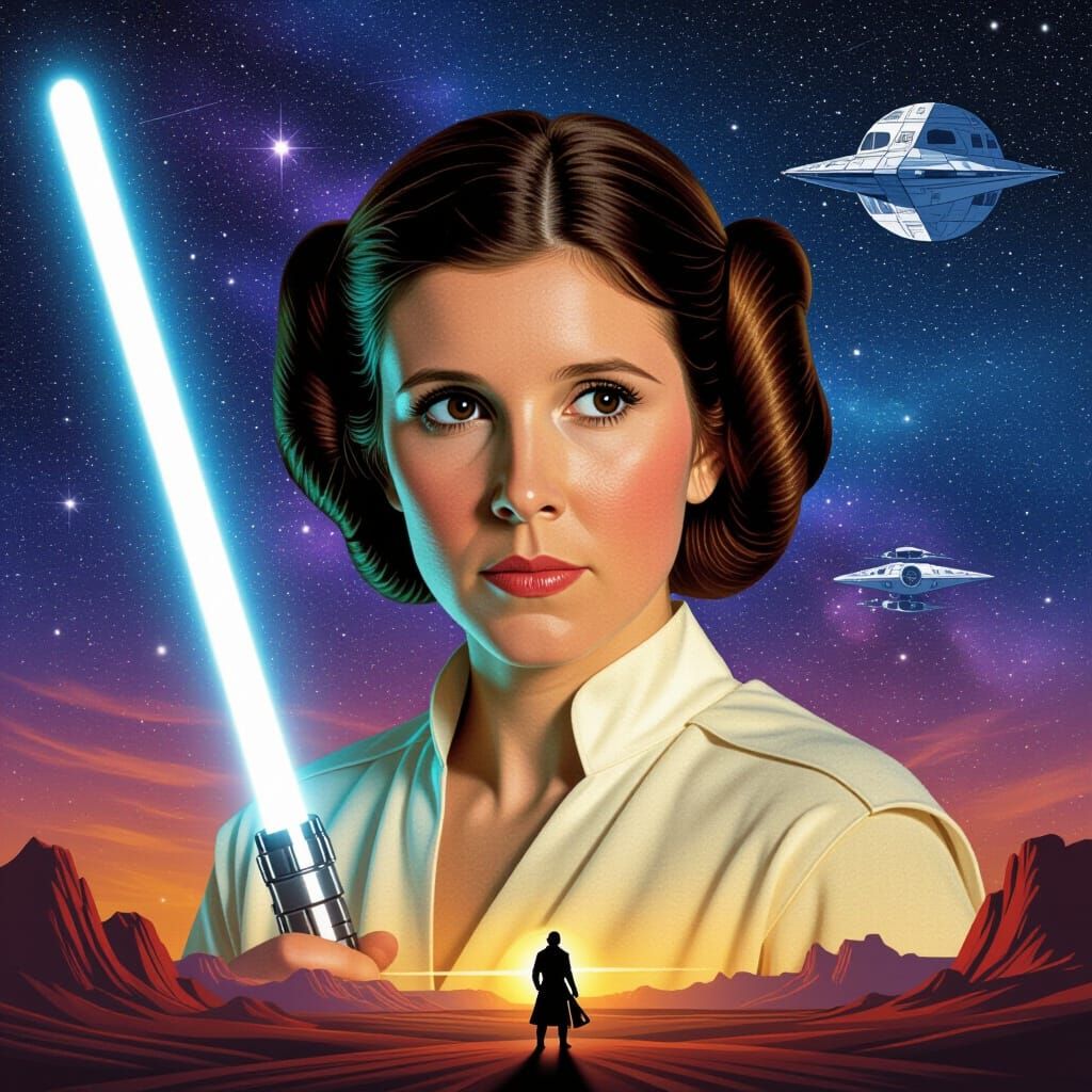 Princess Leia Astral Projection in Holographic Style
