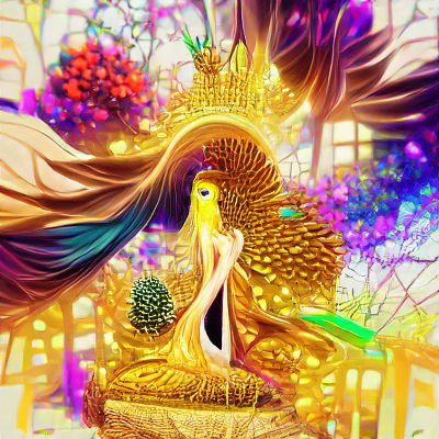 Hera on Golden Throne in Peacock Garden: Anime Illustration