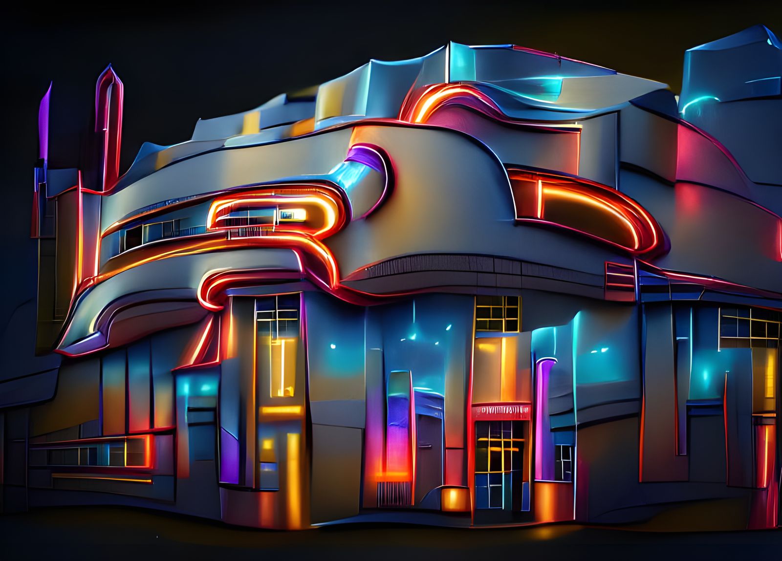 Art Deco Movie Theater in Retro Futurism Style