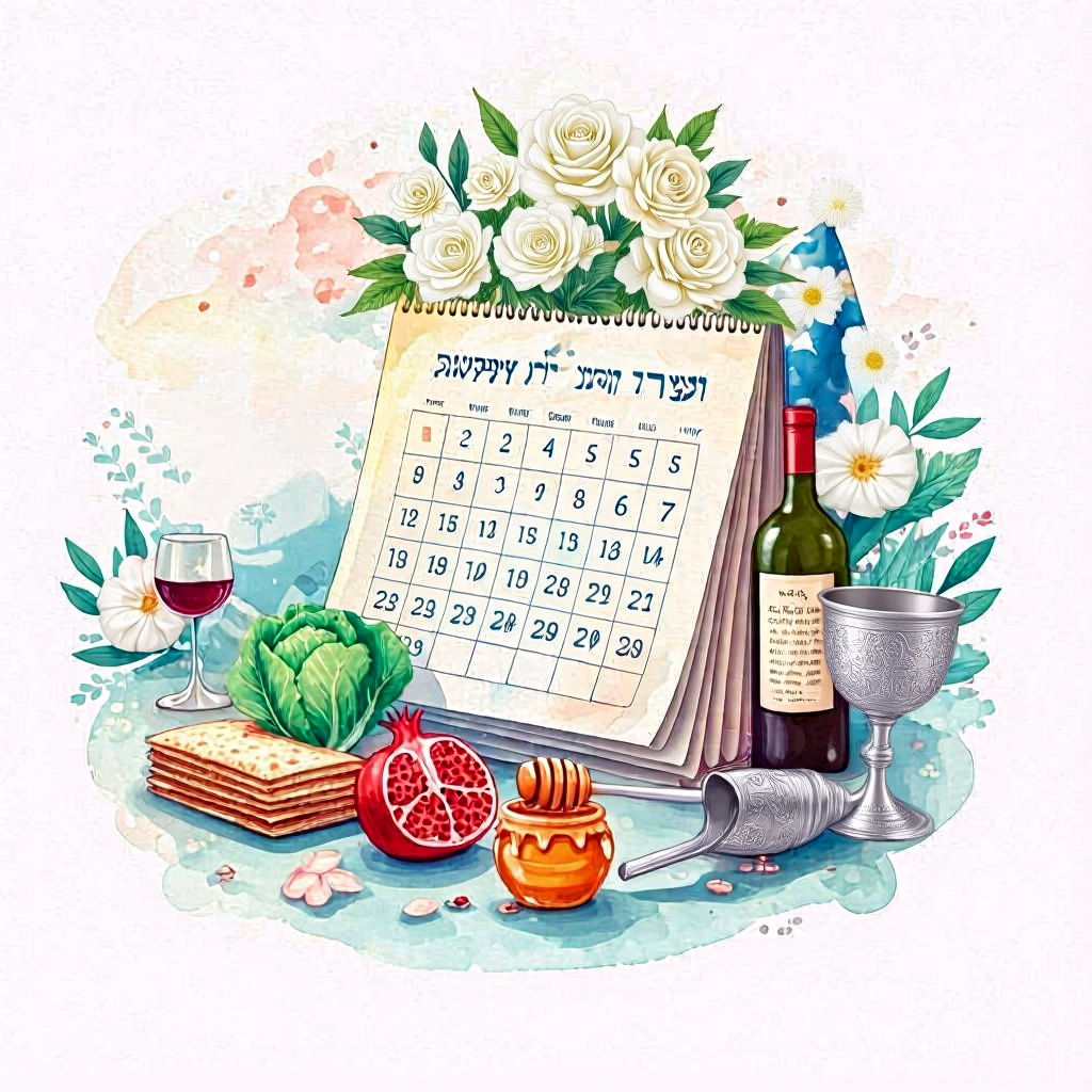 Jewish Holiday Symbols in Watercolor Anime Style