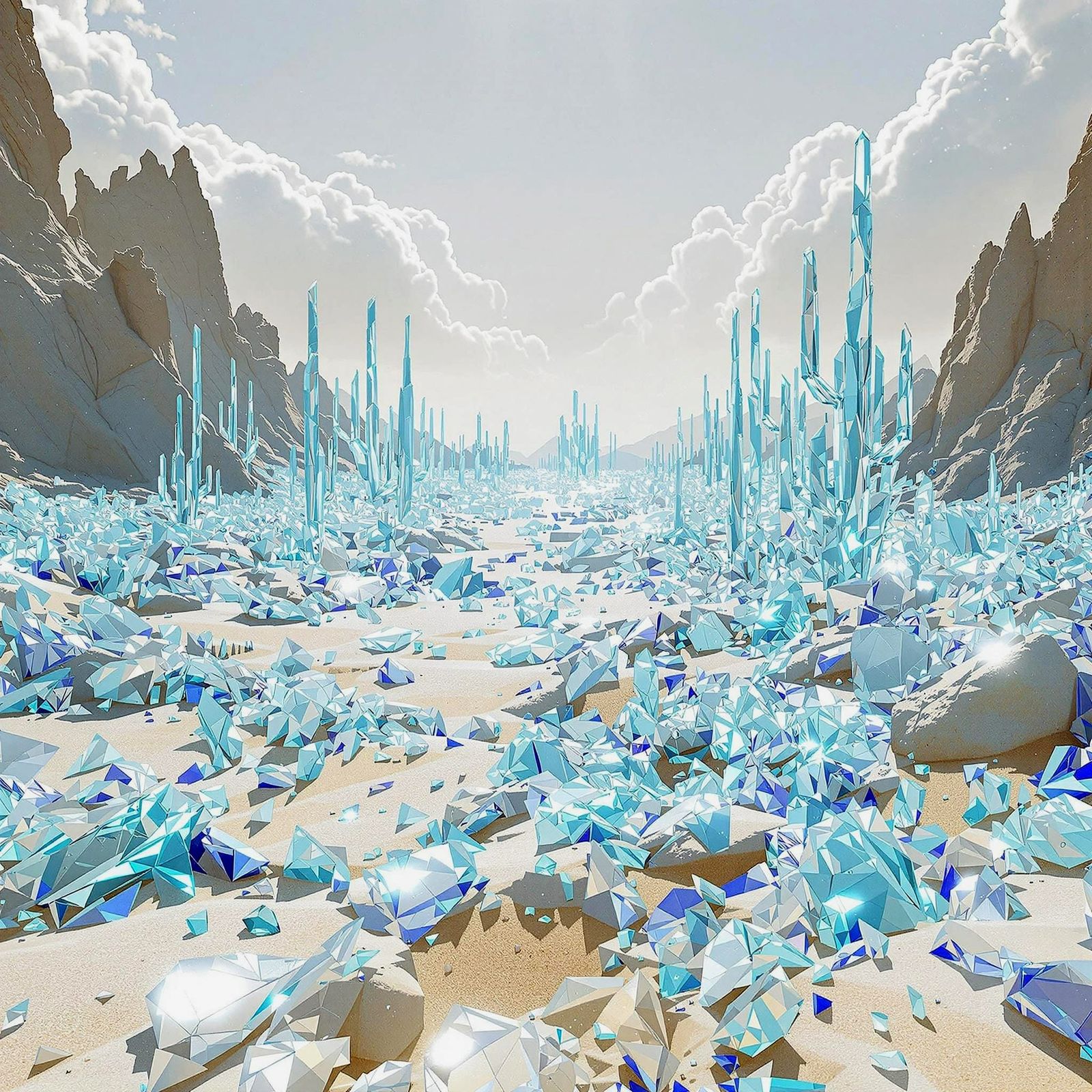 Surreal Glass Wastes Unfurl Endlessly Under Bleached Skies