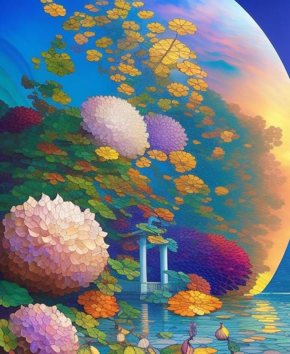 Stained Glass Landscape in Digital Art Style