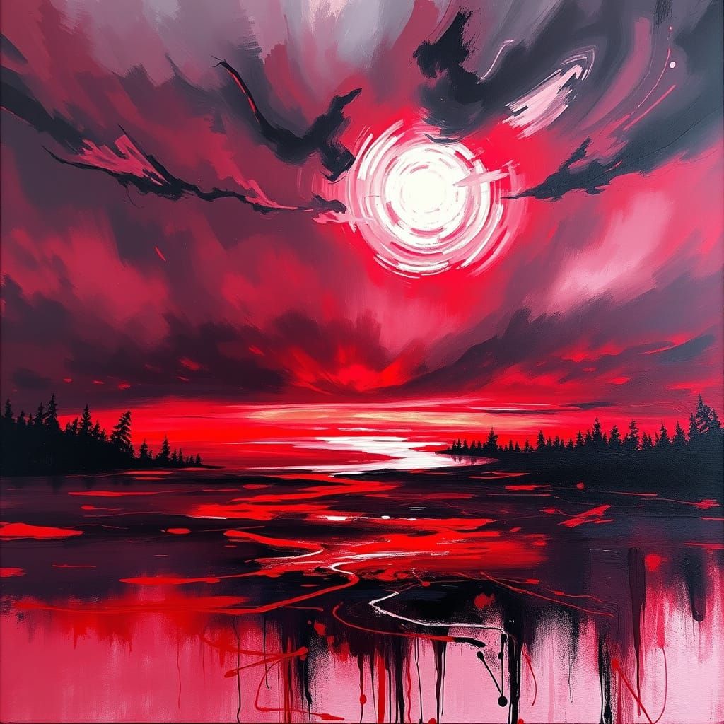 Stormy Landscape with Melting Trees and Gradient Sky