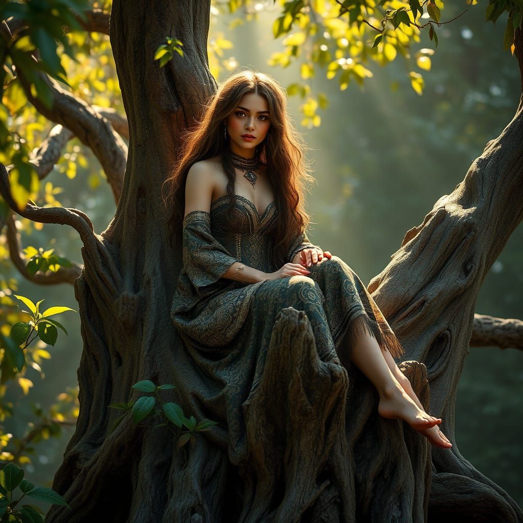 Dreamlike Maiden Amidst Ancient Vines