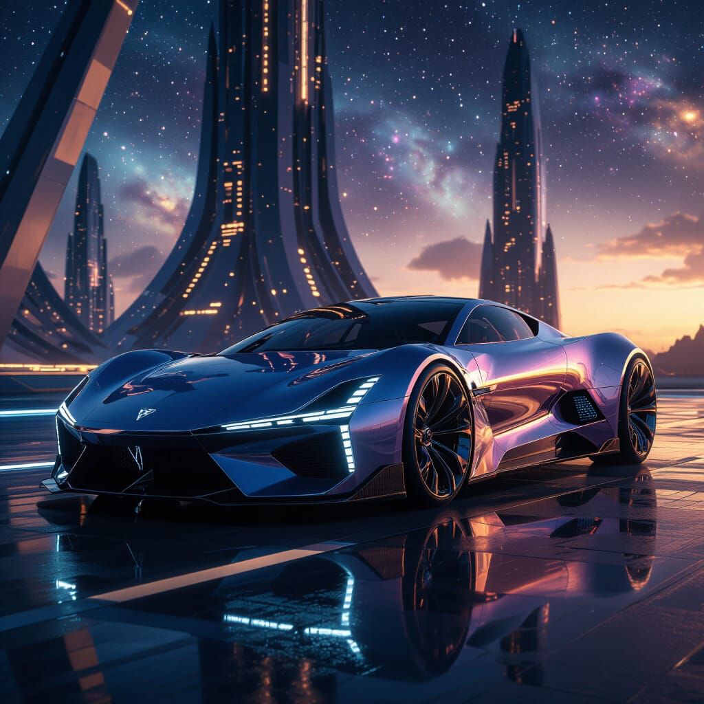 Futuristic Cyberpunk Car with Sci-Fi Architecture