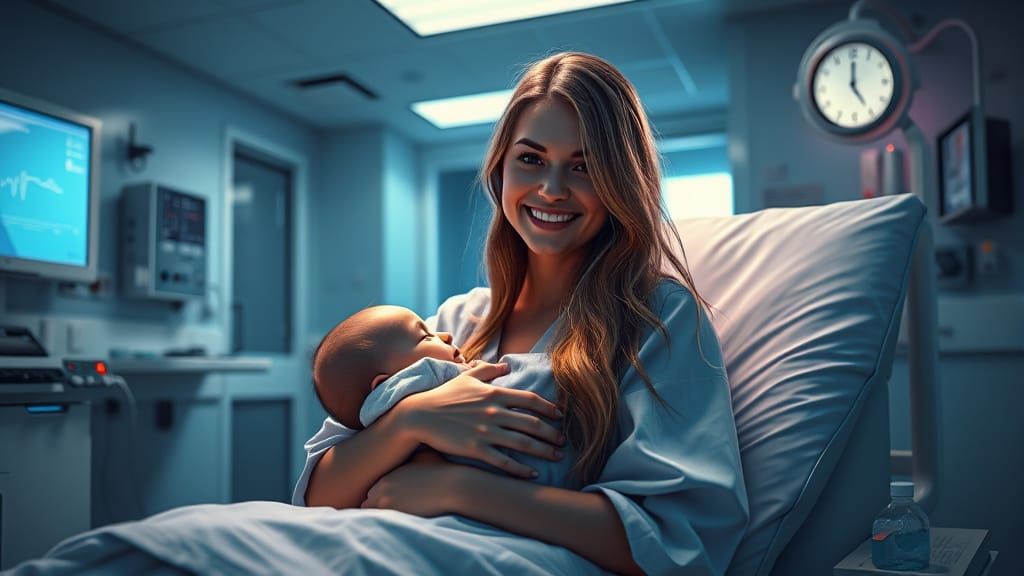 Mother and Child in a Fantastical Hospital Scene