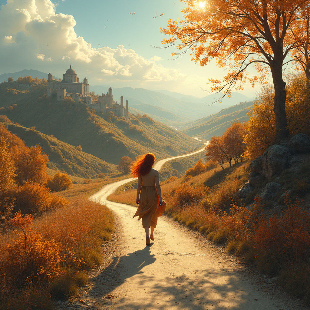 Autumnal Woman Walks Strada Bianca in Golden Light