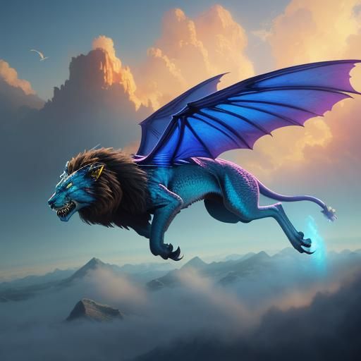 Majestic Dragon-Lion Soaring: Fantasy Concept Art