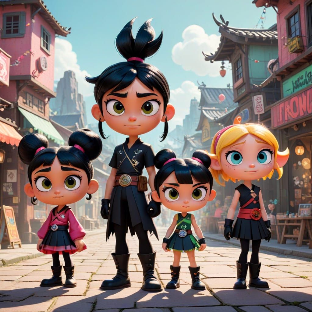 Powerpuff Girls and Rowdyruff Boys as Loving Families with V...