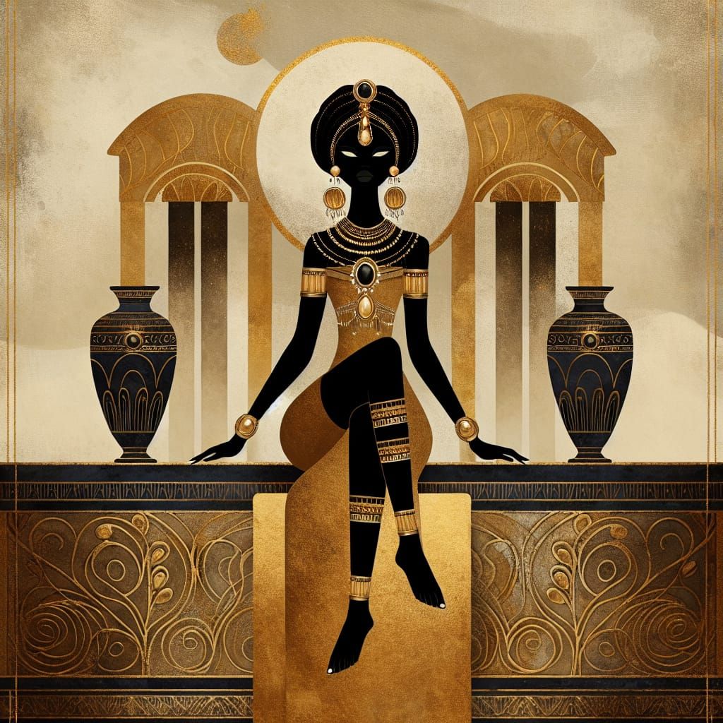 Goddess in Art Deco Folk Art Style