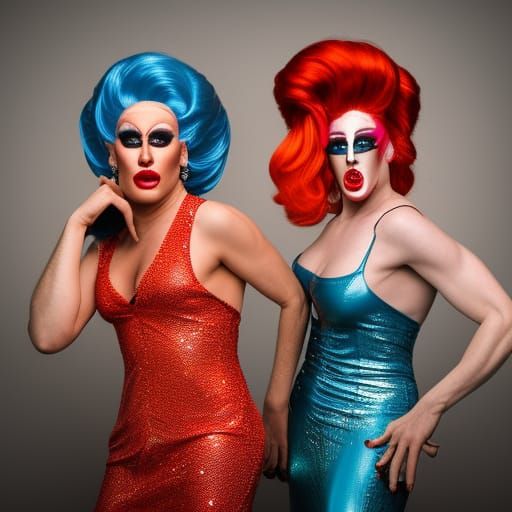 Drag Queens Fighting: Professional Studio Portrait