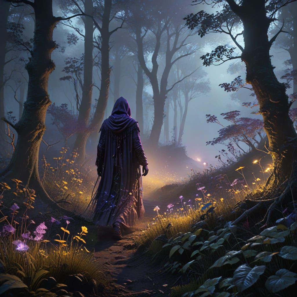 Foggy Forest Path in Gothic Fantasy Style