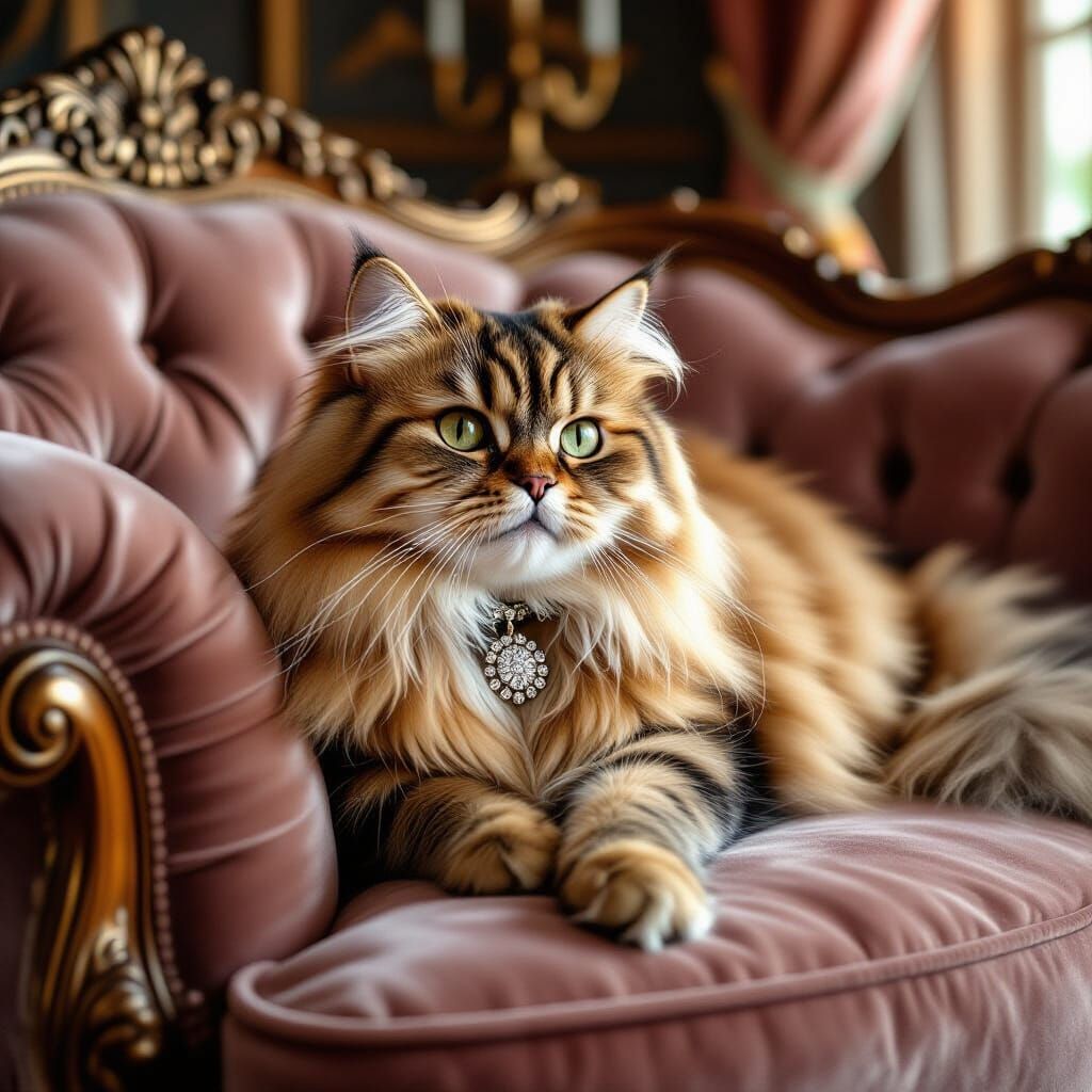 Persian Cat Lounging in Lavish Living Room