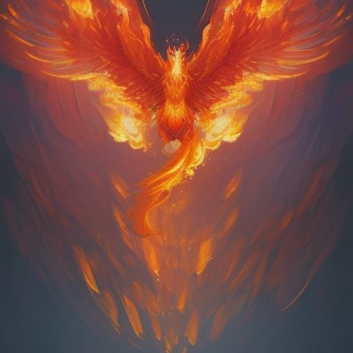 Fiery Phoenix Portrait in Art Nouveau Style