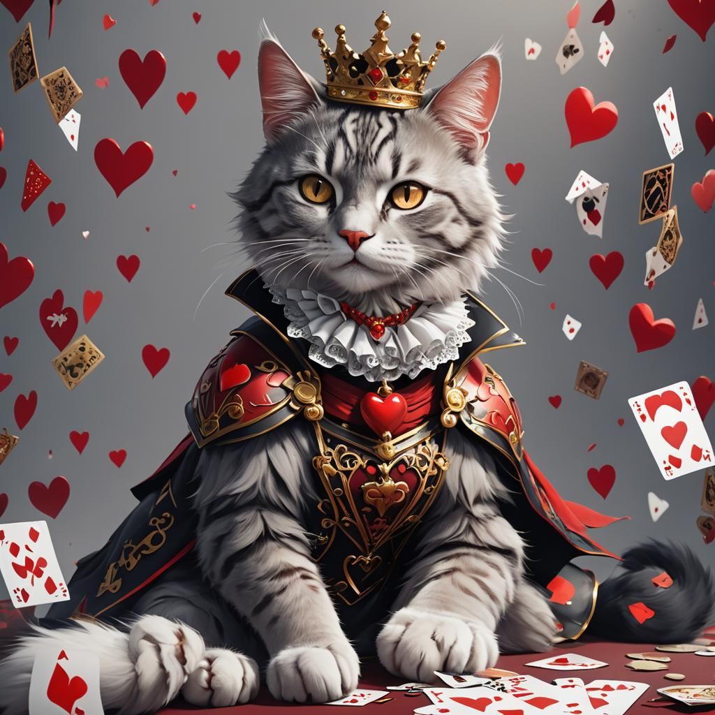Queen of Hearts as Cat in Anime Style